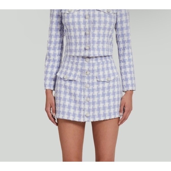 Amanda Uprichard XS Oleander Mini Skirt Lennox Tweed Lavender Preppy Spring - Picture 2 of 7
